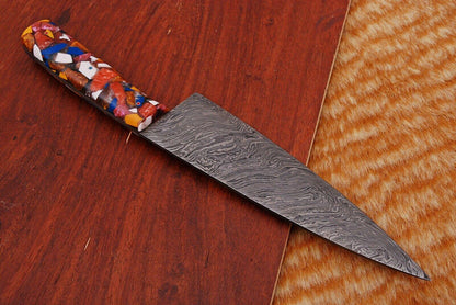 Custom Hand Forged 13" Damascus Steel Chef Knife – 512-Layer Blade with Resin Handle & Leather Sheath