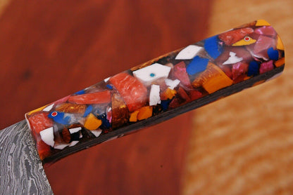 Custom Hand Forged 13" Damascus Steel Chef Knife – 512-Layer Blade with Resin Handle & Leather Sheath