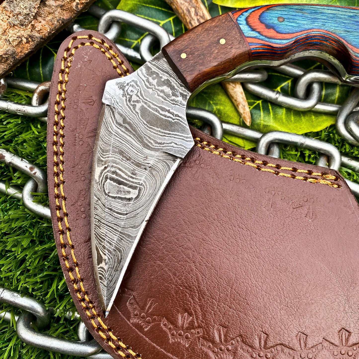 Custom Damascus Karambit Knife 8" Full Tang Karambit Damascus Steel  with wood Handle
