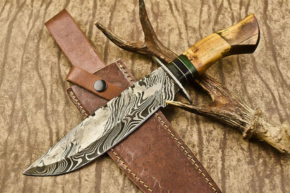 13.5" Heritage Forge Damascus Steel Bowie Knife | Olive Wood Handle
