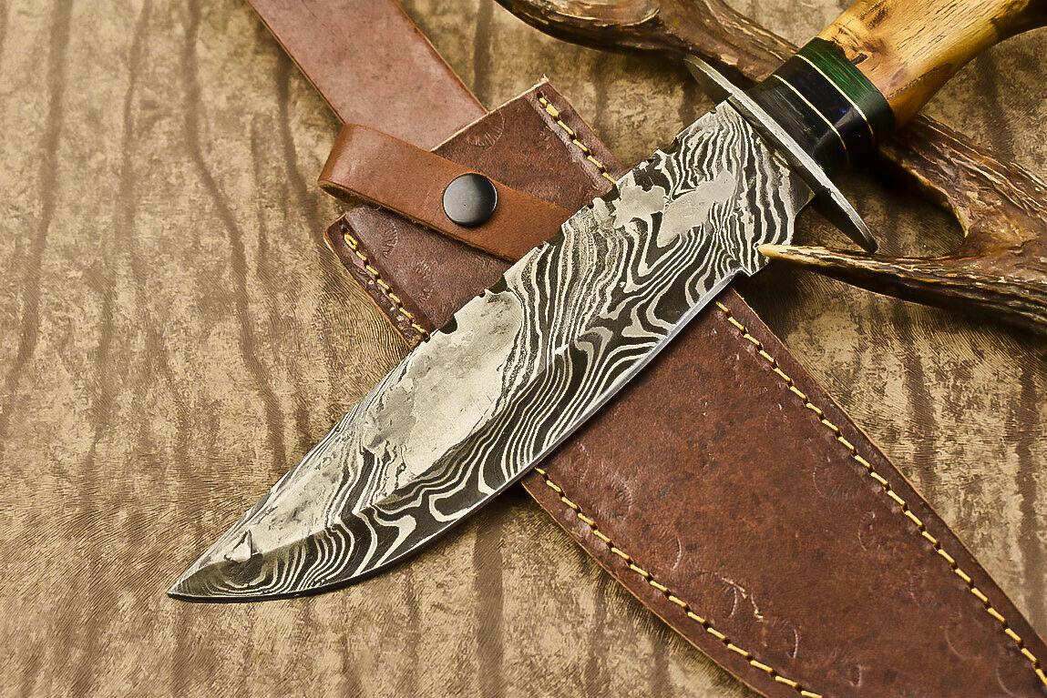 13.5" Heritage Forge Damascus Steel Bowie Knife | Olive Wood Handle
