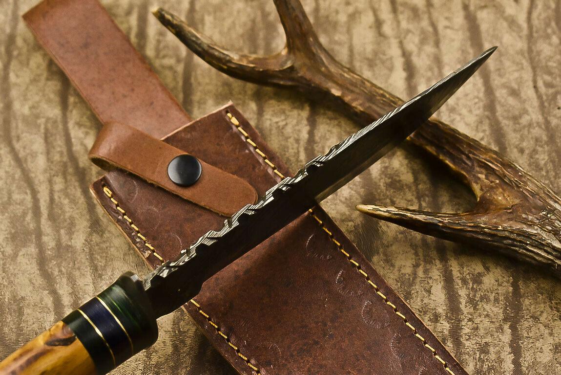 13.5" Heritage Forge Damascus Steel Bowie Knife | Olive Wood Handle