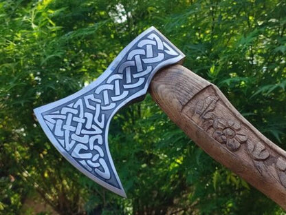 Handmade Rare Art Viking Throwing Axe 19 Inch with Carved Ashwood Handle