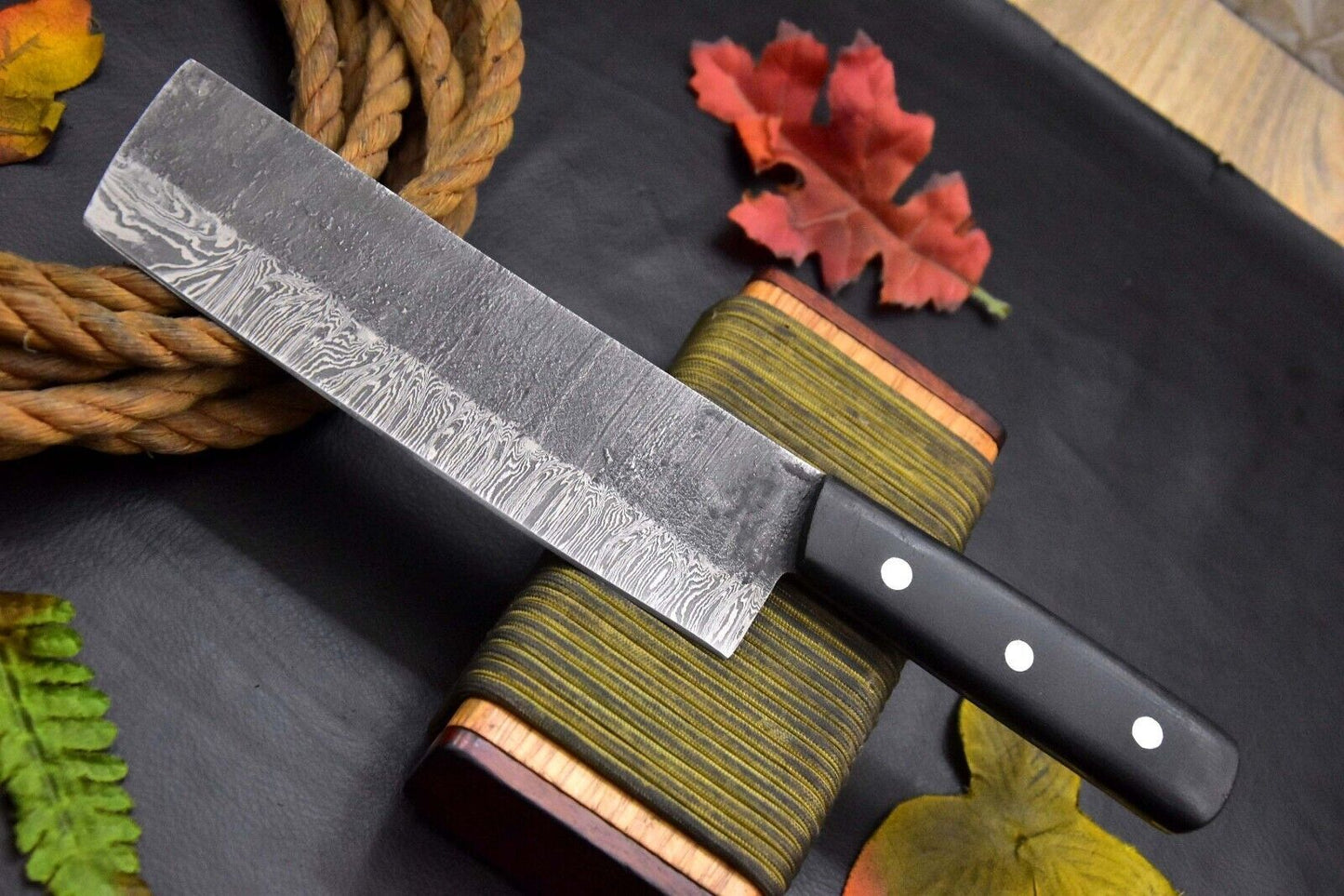 Custom Hammered Damascus Steel Chef Nakiri Knife – G-10 Micarta Handle, Hand Forged