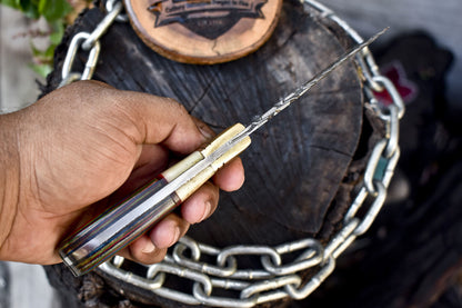 Hot Item Twist Damascus Skinner Knife with Bone and Wood Handle and Brass Guard EDC
