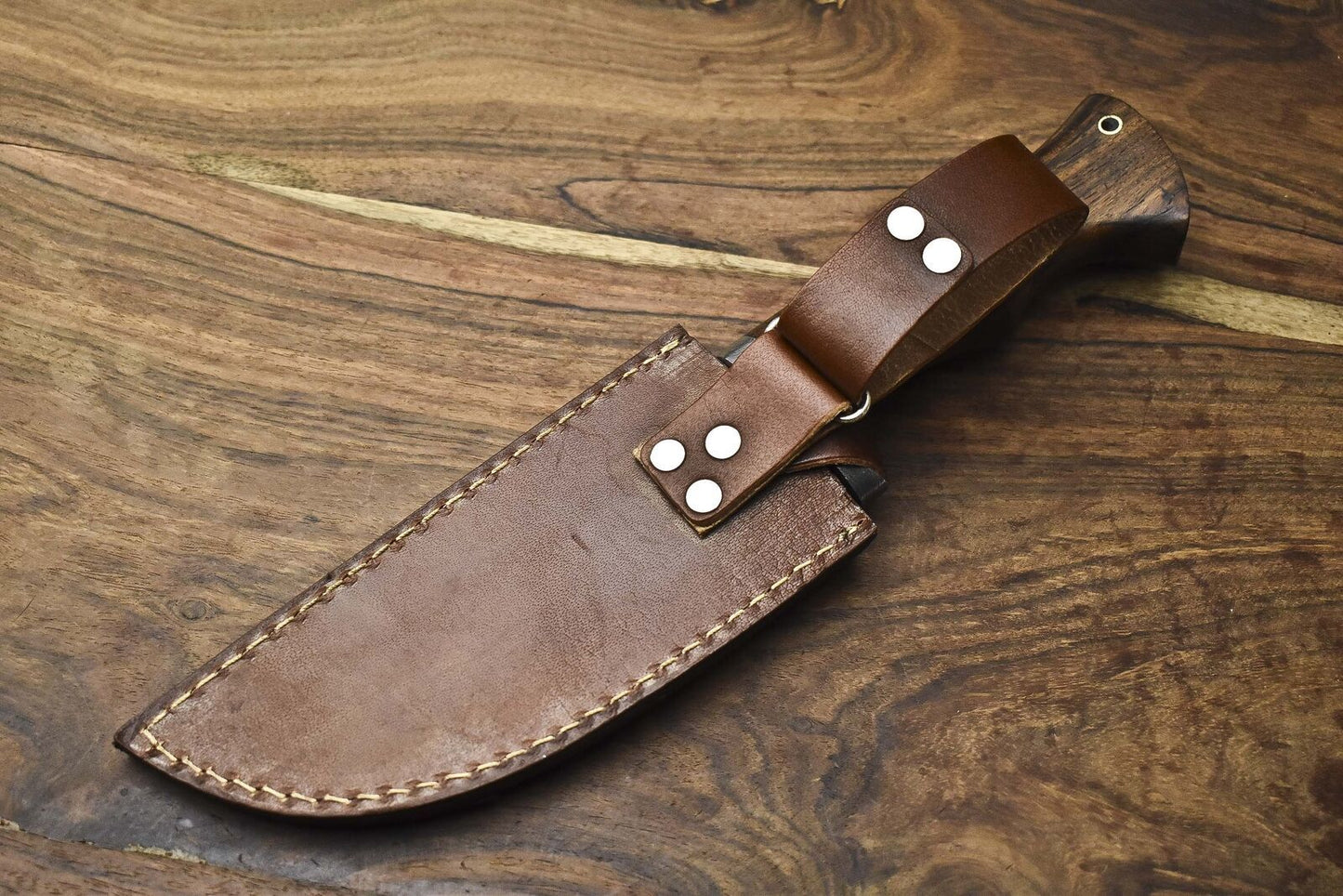 Forged Tracker Knife – Rain Drop Damascus Steel with Walnut Wood Handle & Damascus Guard – Hunting & Bushcraft Knife