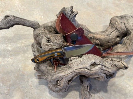 5" Custom Skinner Knife – Carbon Steel Straight Back Blade, Wood Handle & Handmade Leather Sheath