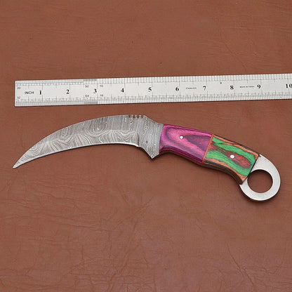 Handmade Damascus Karambit Knives Damascus Steel Karambit with Wood Handle