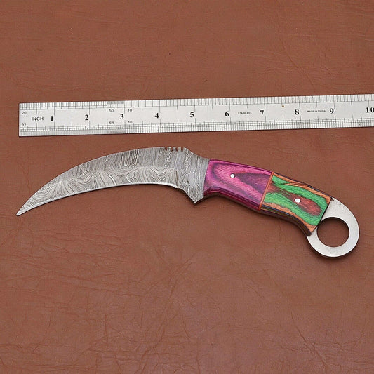 Handmade Damascus Karambit Knives Damascus Steel Karambit with Wood Handle