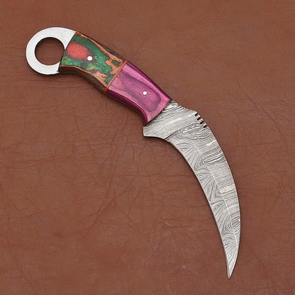 Handmade Damascus Karambit Knives Damascus Steel Karambit with Wood Handle
