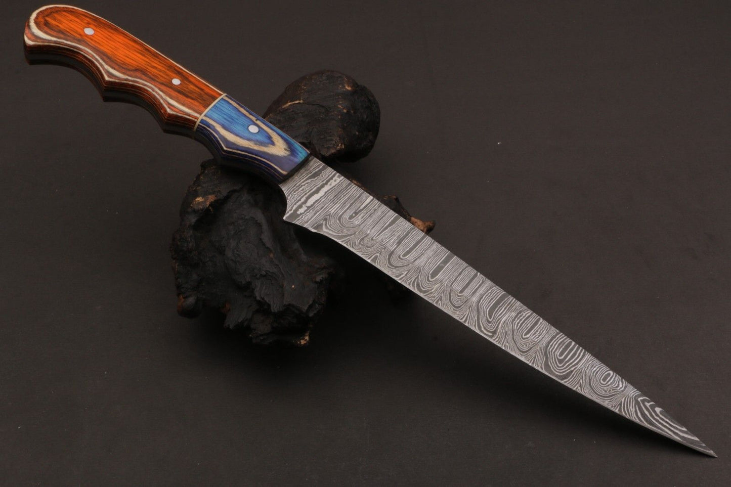 12" Custom Hand Forged Twist Damascus Fillet Knife Damascus Steel Fillet Knife W/Sheath