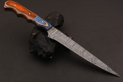 12" Custom Hand Forged Twist Damascus Fillet Knife Damascus Steel Fillet Knife W/Sheath