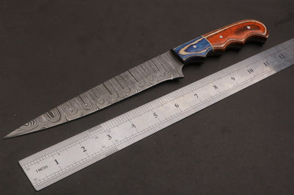 12" Custom Hand Forged Twist Damascus Fillet Knife Damascus Steel Fillet Knife W/Sheath