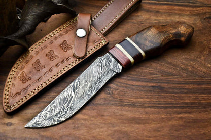 14" Handmade Damascus Steel Bowie Knife – Walnut Wood Handle