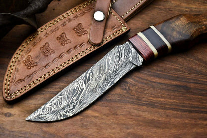 14" Handmade Damascus Steel Bowie Knife – Walnut Wood Handle