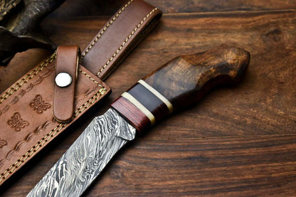 14" Handmade Damascus Steel Bowie Knife – Walnut Wood Handle