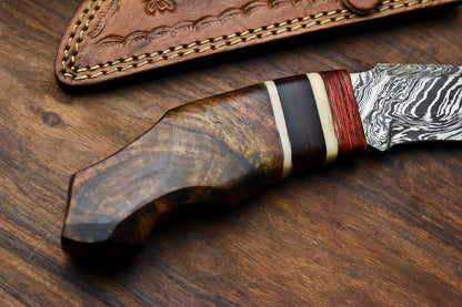 14" Handmade Damascus Steel Bowie Knife – Walnut Wood Handle