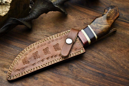 14" Handmade Damascus Steel Bowie Knife – Walnut Wood Handle