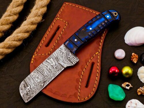 Hand Forged Damascus Steel Bull Cutter Knife 8" Hunting Knife with Wood Handle