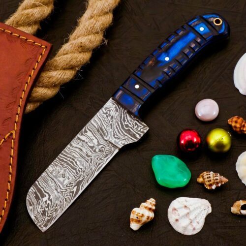 Hand Forged Damascus Steel Bull Cutter Knife 8" Hunting Knife with Wood Handle
