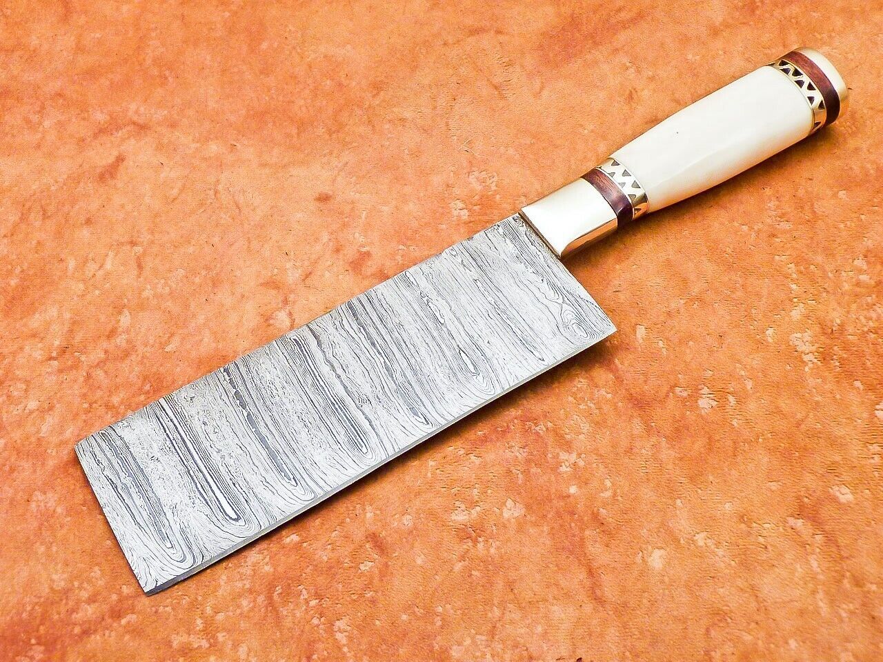 12" Handmade Damascus Steel Kitchen Chopper – Camel Bone Handle