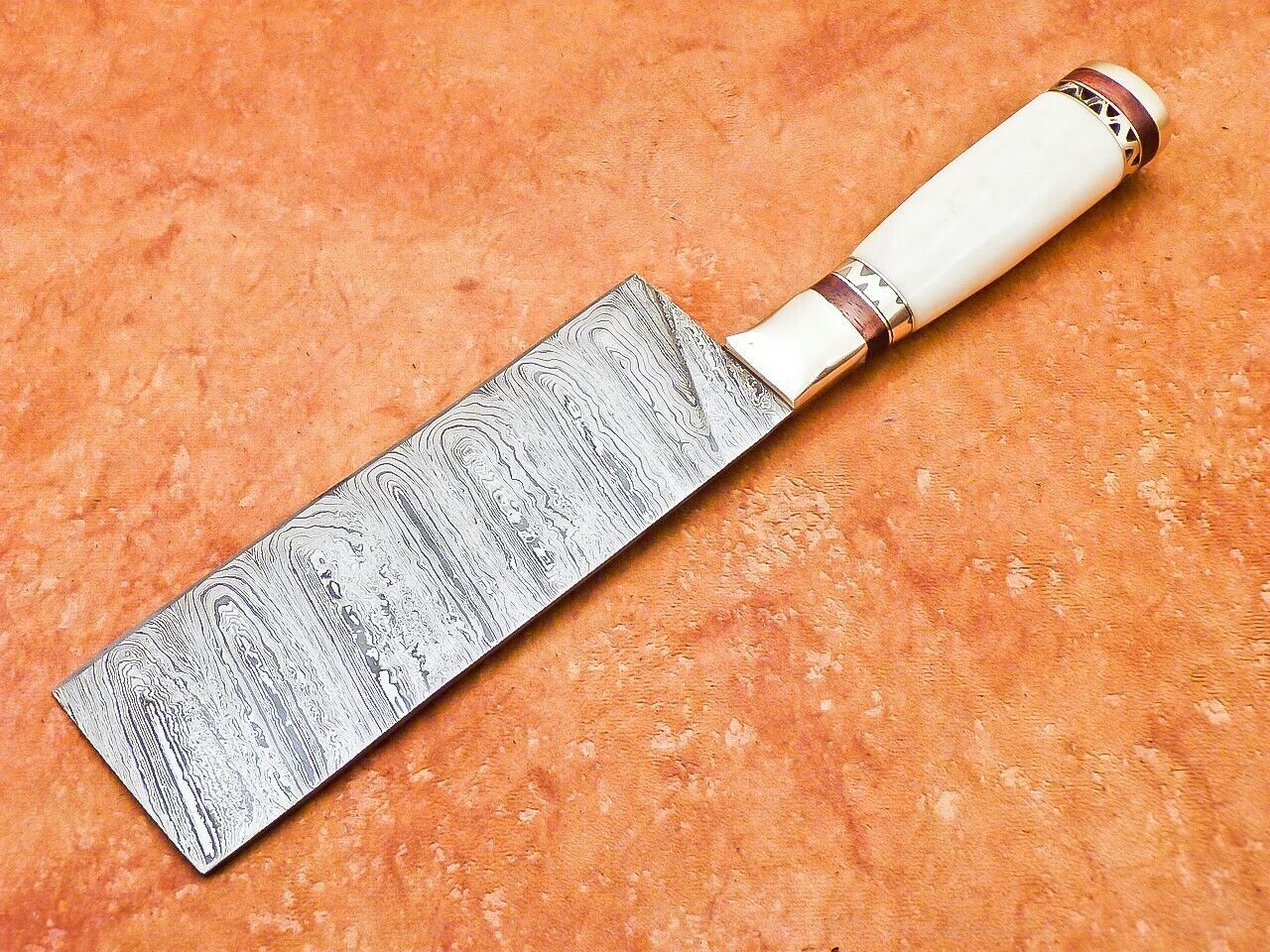 12" Handmade Damascus Steel Kitchen Chopper – Camel Bone Handle