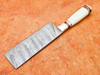 12" Handmade Damascus Steel Kitchen Chopper – Camel Bone Handle
