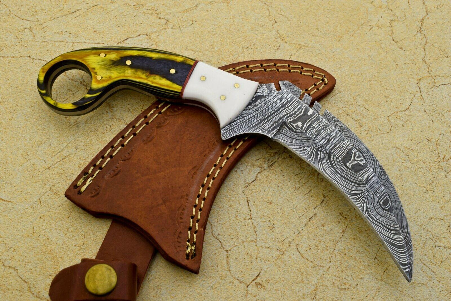 9" Handmade Damascus Karambit Karambit Damascus Steel Knife With Wood And Resin Handle