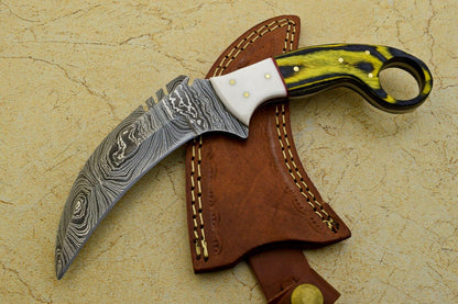 9" Handmade Damascus Karambit Karambit Damascus Steel Knife With Wood And Resin Handle