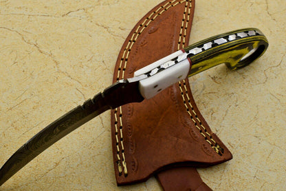 9" Handmade Damascus Karambit Karambit Damascus Steel Knife With Wood And Resin Handle