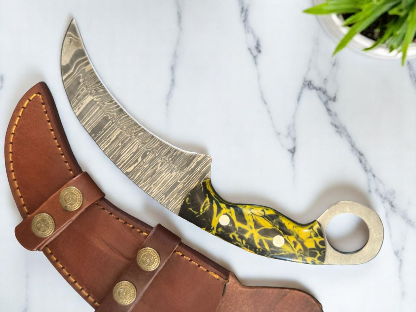 Damascus Karambit Knife 9.5” Handmade Damascus Steel Karambit with Resin Handle