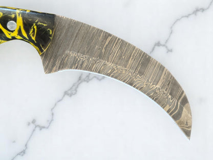 Damascus Karambit Knife 9.5” Handmade Damascus Steel Karambit with Resin Handle