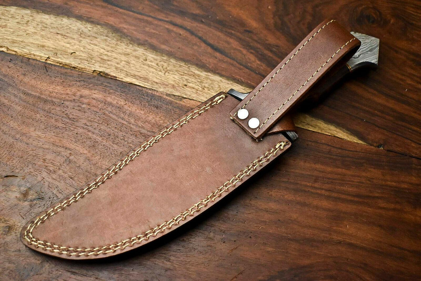 12.5 Inch Handmade Damascus Hunting Bowie Knife with Walnut Wood Handle
