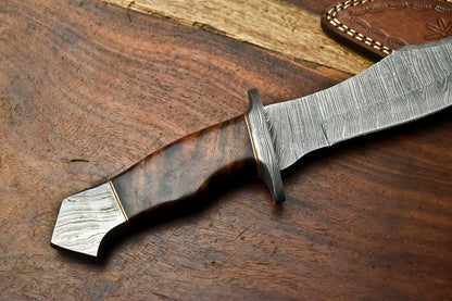 12.5 Inch Handmade Damascus Hunting Bowie Knife with Walnut Wood Handle