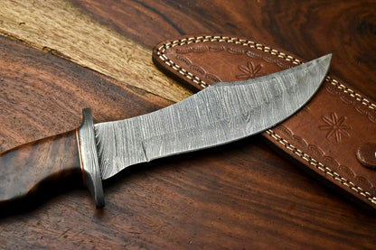12.5 Inch Handmade Damascus Hunting Bowie Knife with Walnut Wood Handle