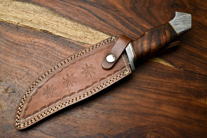 12.5 Inch Handmade Damascus Hunting Bowie Knife with Walnut Wood Handle