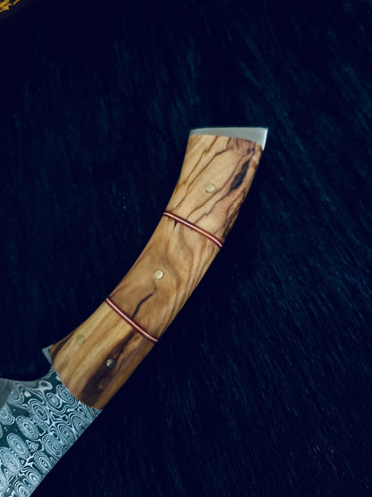 Rain Drop Damascus Bowie Knife – Camel Bone & Wood Handle