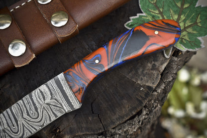 8.0" Hand Forged Twist Damascus Skinner Knife Micarta Handle Bushcraft Outdoor EDC