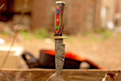 8" Damascus Steel Bowie Knife with Wood & Brass Guard