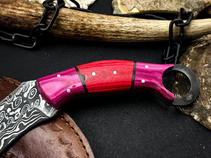 Custom 8” Damascus Karambit Knife Damascus Steel Karambit with Wood Handle