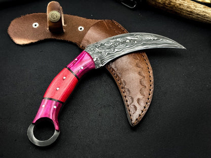 Custom 8” Damascus Karambit Knife Damascus Steel Karambit with Wood Handle