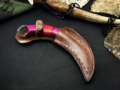 Custom 8” Damascus Karambit Knife Damascus Steel Karambit with Wood Handle