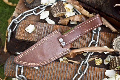 Custom Fire Pattern Damascus Skinner Knife with Hardwood Handle and Brass Guard