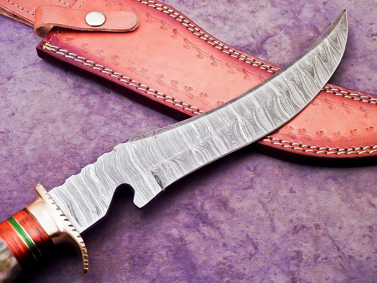 Heritage Forge 16 Inch Damascus Steel Bowie Knife with Camel Bone and Wood Handle