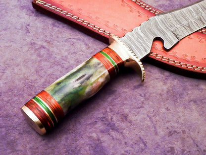 Heritage Forge 16 Inch Damascus Steel Bowie Knife with Camel Bone and Wood Handle
