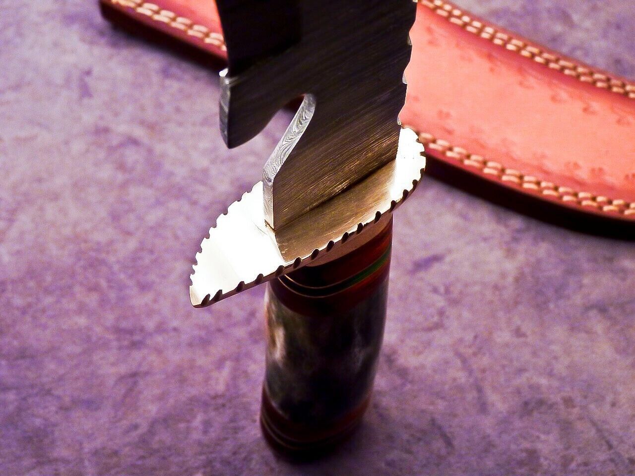 Heritage Forge 16 Inch Damascus Steel Bowie Knife with Camel Bone and Wood Handle