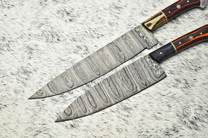 Premium Handmade Damascus Steel Chef Knife Set – 2-Piece Full Tang Kitchen Knives