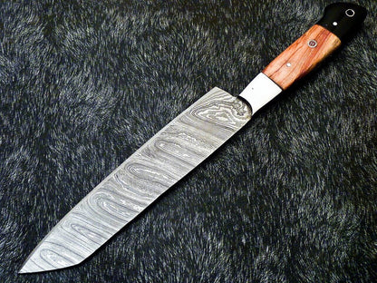 12" Professional Handmade Damascus Steel Chef Knife – Olive Wood & Bull Horn Handle