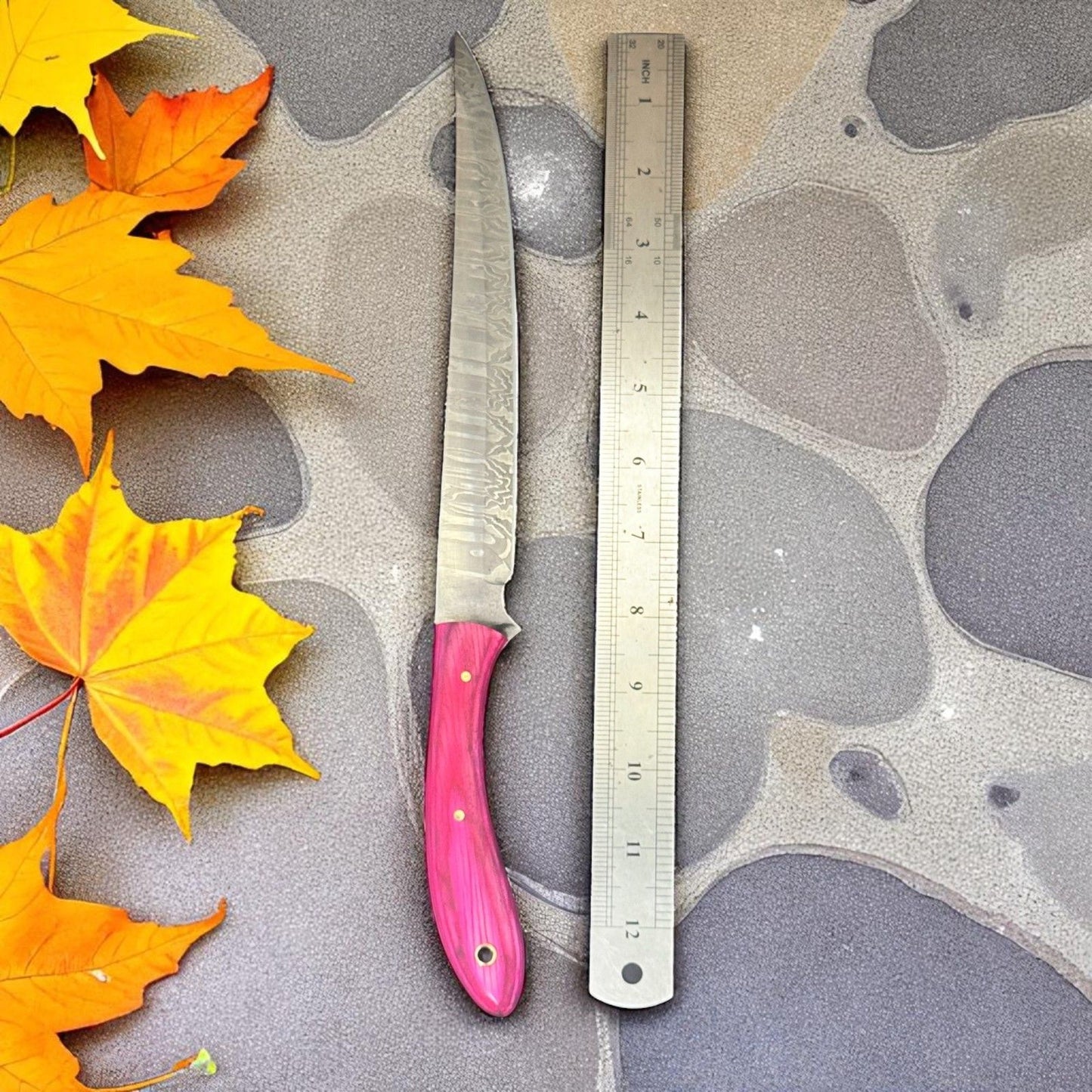 12" Custom Fillet Knife Handmade Damascus Fillet Knife With Sheath