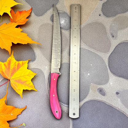 12" Custom Fillet Knife Handmade Damascus Fillet Knife With Sheath